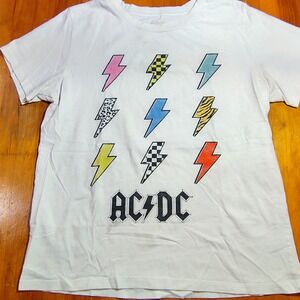 ACDC Lightning Bolt Graphic T-Shirt White Men's Size S Rock Band Tee